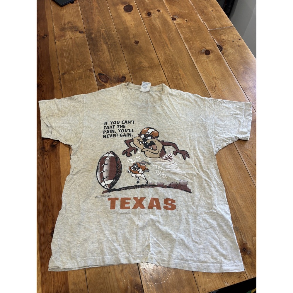Vintage 1996 Looney Tunes Taz Texas Football T-Shirt Men's Heather Gray Cotton